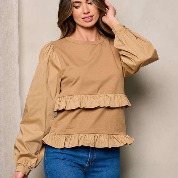 NWT Ruffled Long Sleeve Blouse - Picture 1 of 3